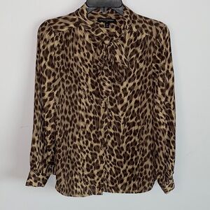 Banana Republic Animal Print Shirt With Attached Neck Tie Size SP
